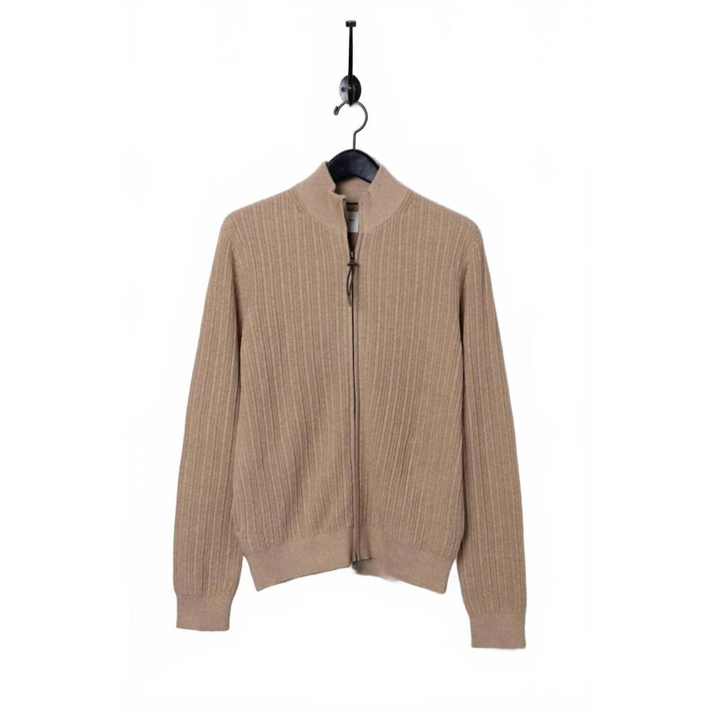 NEW BILLY REID men's heirloom rib two way zip cardigan top in camel heather